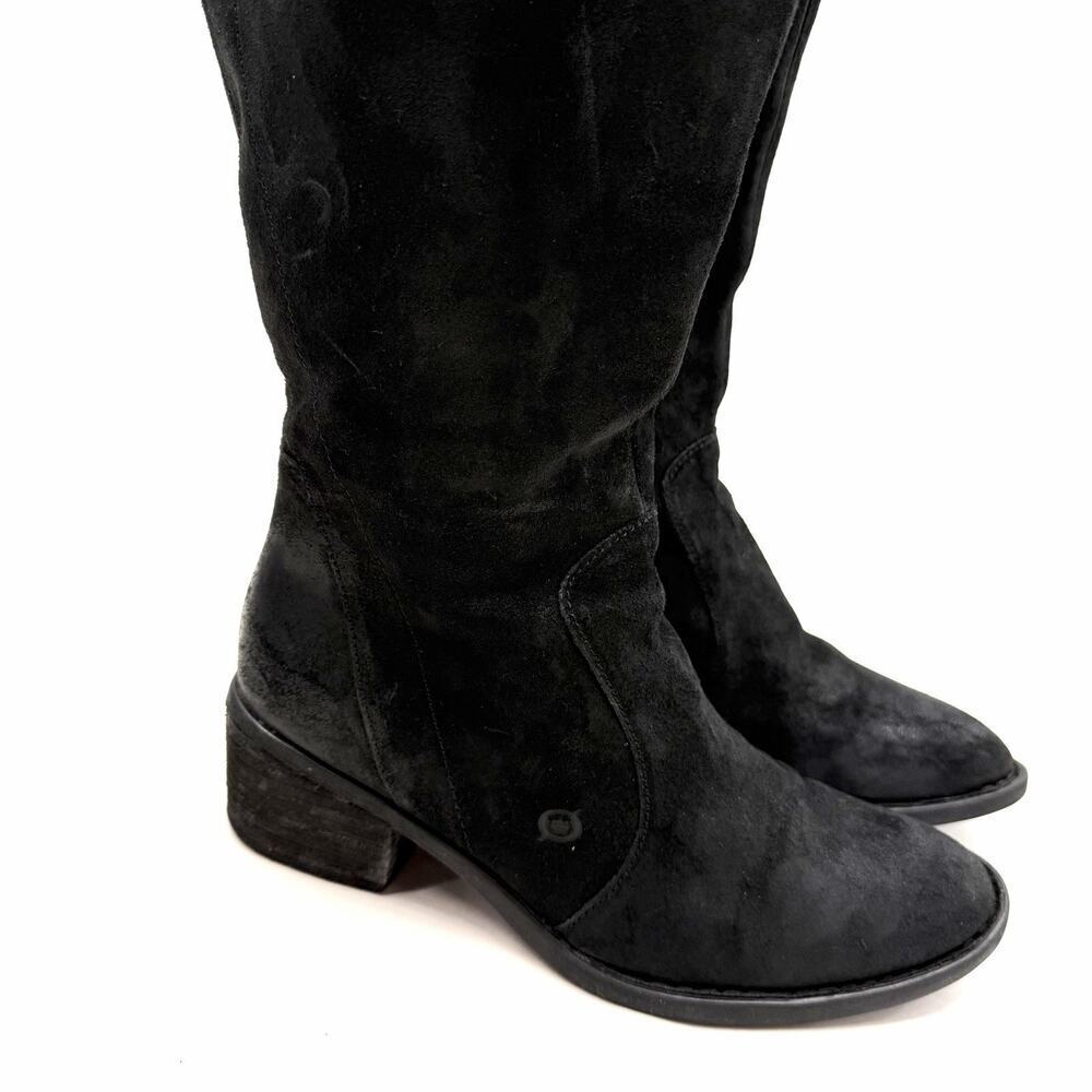 Born Felicia Distressed Black Suede Knee-High Lace & Side Zip Boots Womens 9.5 - Picture 4 of 12